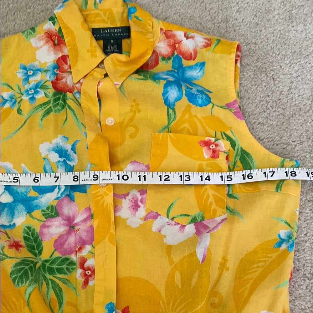 Vintage Ralph Lauren linen floral Yellow high-waisted shorts and top, S - Picture 13 of 15